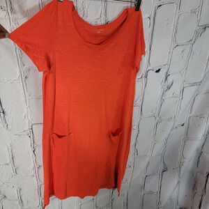 Eileen FISHER Womens S Orange T-Shirt Tshirt Dress with Pockets Summer Hemp Prep